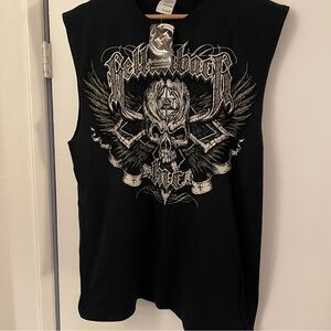 NWT Hellanbach Black Sleeveless Tee with Skull and Wings